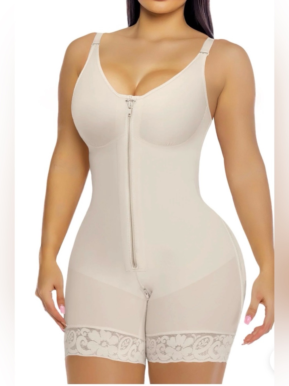 YIANNA PowerNet Sculpt Front Zip Full Bust Mid-Thigh Faja Bodysuit NWT 3XL